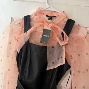 Forever 21 Black Leather Dress with Sheer Pink Overlay